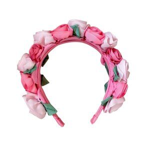 Janie & Jack Floral Rose Headband Pink & Green Toddler Girls